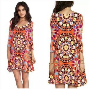 Mara Hoffman Suzani‎ Poppy Colorful Patterned 3/4 Sleeves Dress Sz S